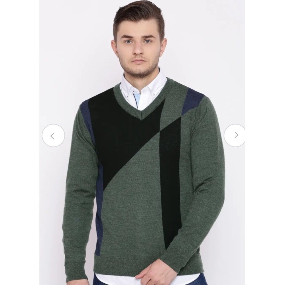 Raymond Woolmark Sweater Merino Wool Blend V-Neck Gray Blue Size 46 Large
